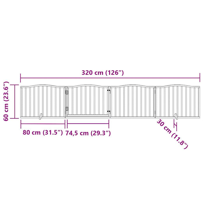 Hundeport sammenleggbar 4 paneler hvit 320 cm poppeltre