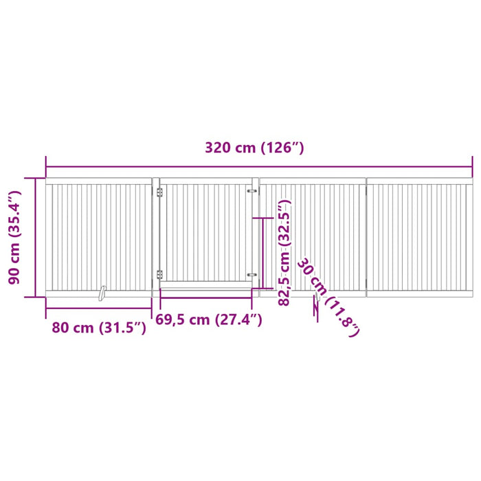 Hundeport sammenleggbar 4 paneler 320 cm poppeltre