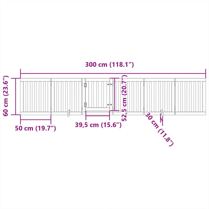 Hundeport sammenleggbar 6 paneler hvit 300 cm poppeltre