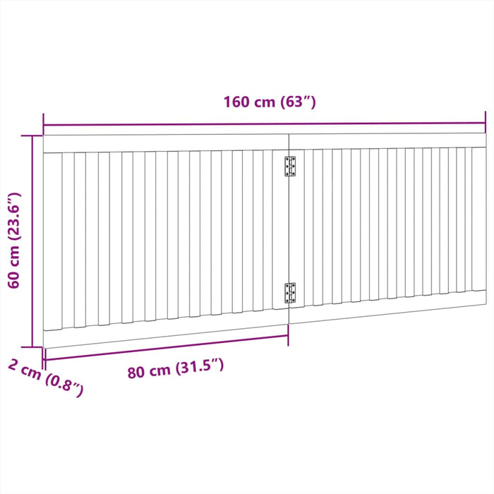 Hundeport sammenleggbar 2 paneler hvit 160 cm poppeltre