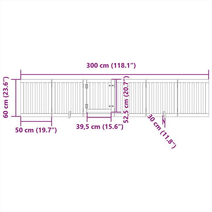 Hundeport sammenleggbar 6 paneler brun 300 cm poppeltre