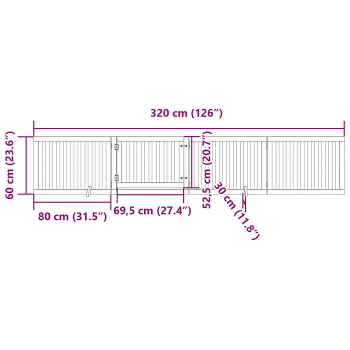 Hundeport sammenleggbar 4 paneler brun 320 cm poppeltre