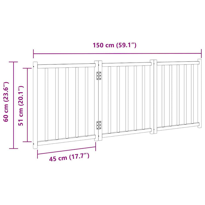 Hundeport sammenleggbar 3 paneler 150 cm heltre gran