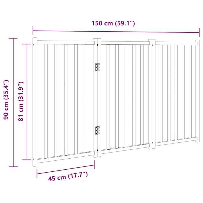 Hundeport sammenleggbar 3 paneler 150 cm heltre gran