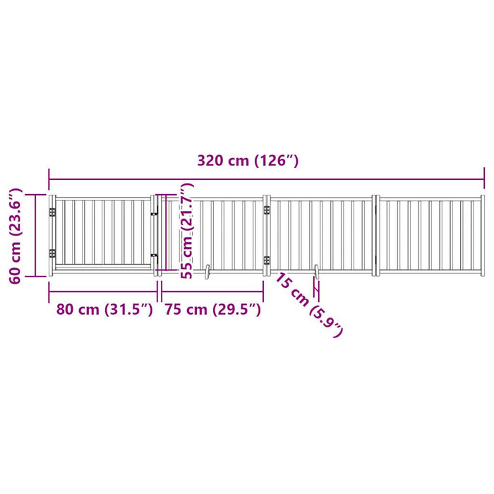 Hundeport med dør sammenleggbar 4 paneler 320 cm heltre gran