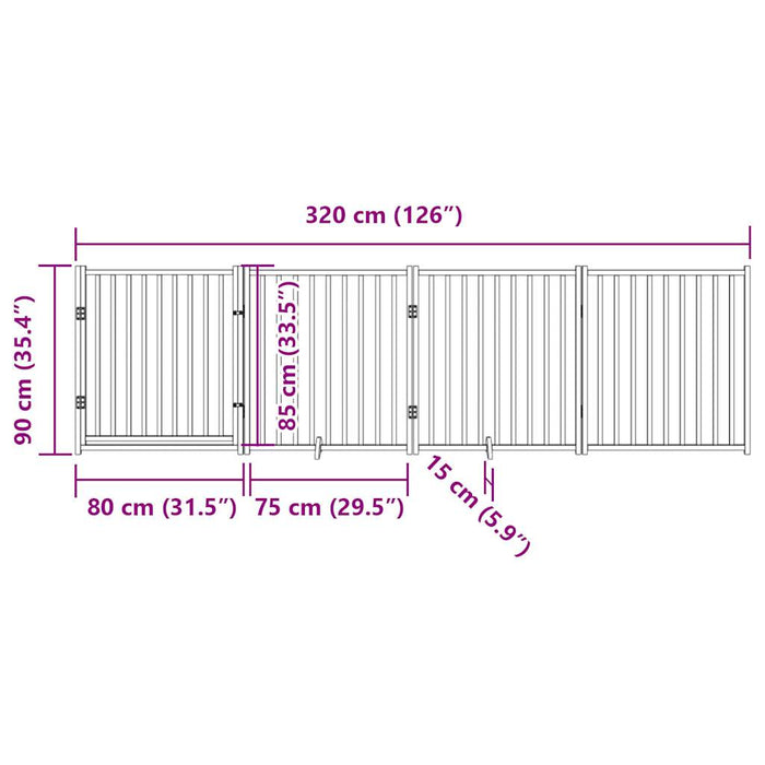 Hundeport med dør sammenleggbar 4 paneler 320 cm heltre gran