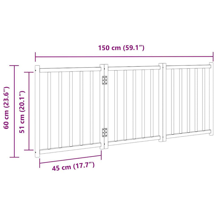 Hundeport sammenleggbar 3 paneler hvit 150 cm heltre gran