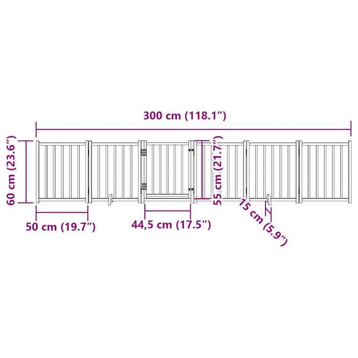 Hundeport dør sammenleggbar 6 paneler hvit 300 cm heltre gran