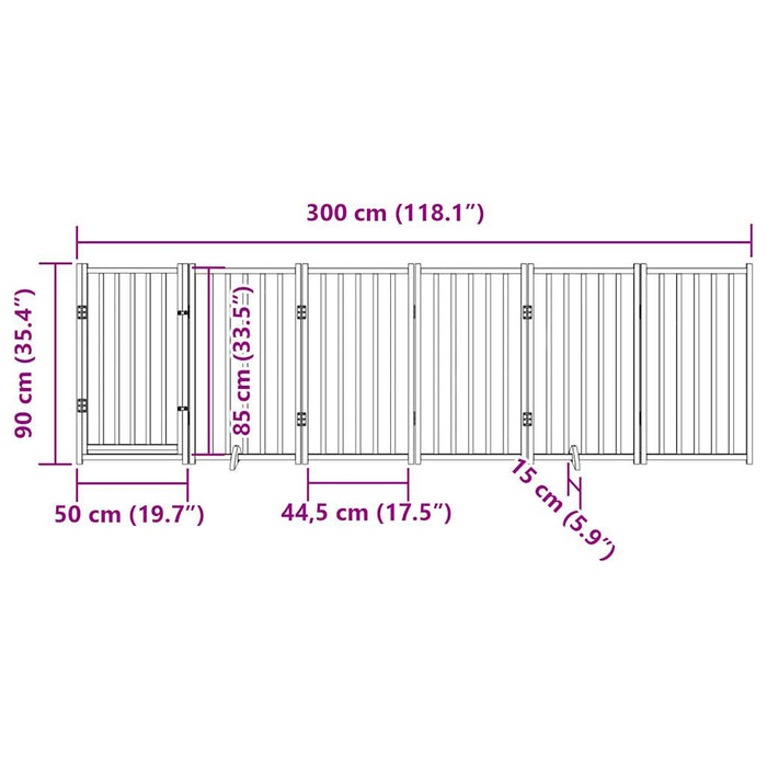 Hundeport dør sammenleggbar 6 paneler hvit 300 cm heltre gran