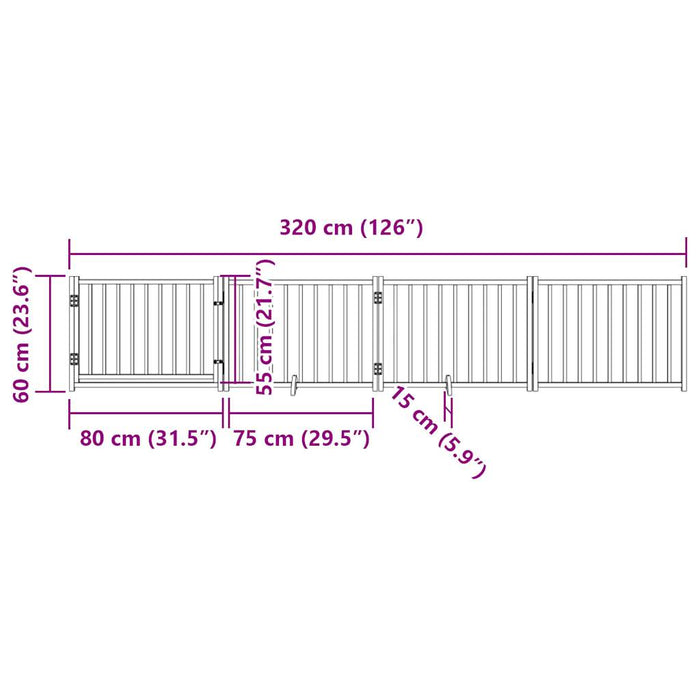 Hundeport dør sammenleggbar 4 paneler hvit 320 cm heltre gran