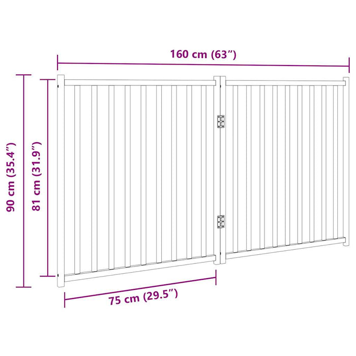 Hundeport sammenleggbar 2 paneler hvit 160 cm heltre gran