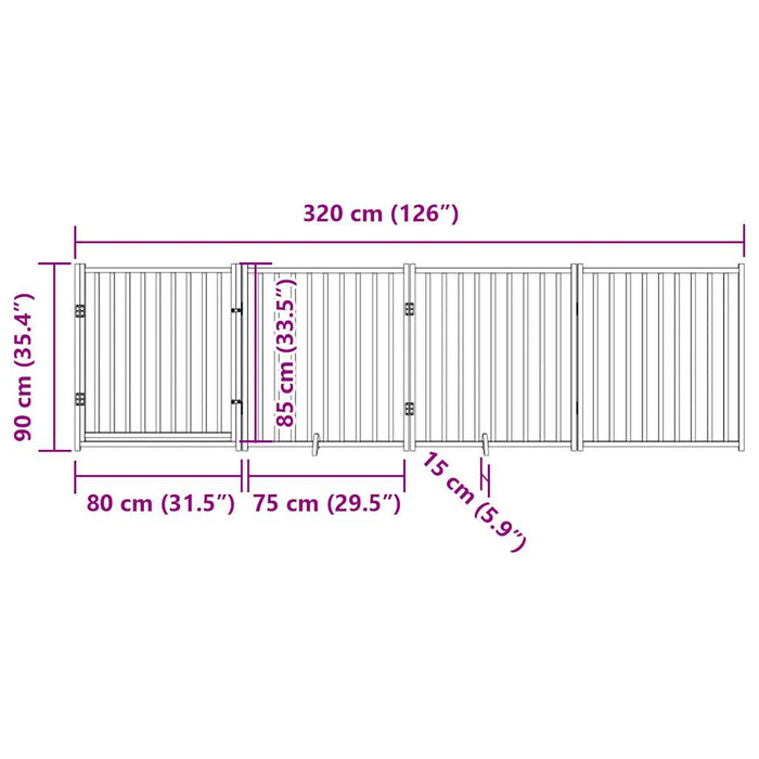 Hundeport dør sammenleggbar 4 paneler hvit 320 cm heltre gran