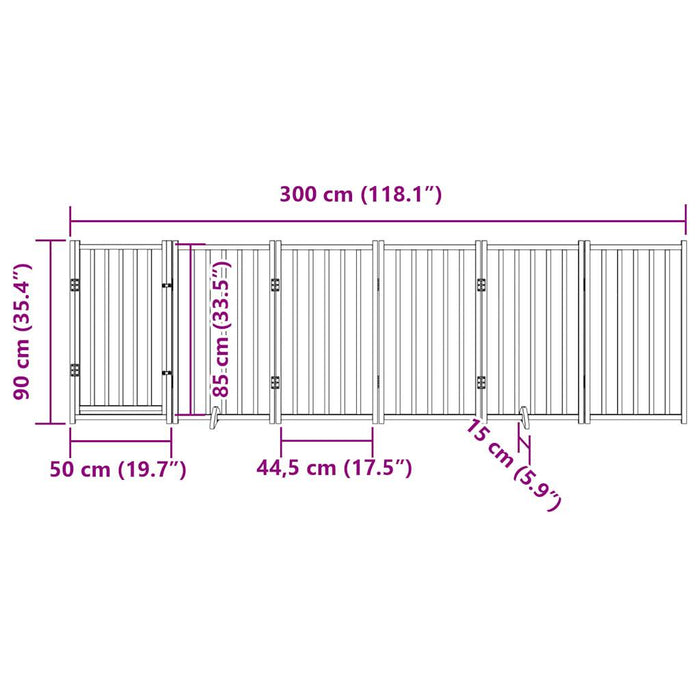 Hundeport dør sammenleggbar 6 paneler svart 300 cm heltre gran