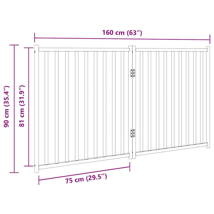 Hundeport sammenleggbar 2 paneler svart 160 cm heltre gran