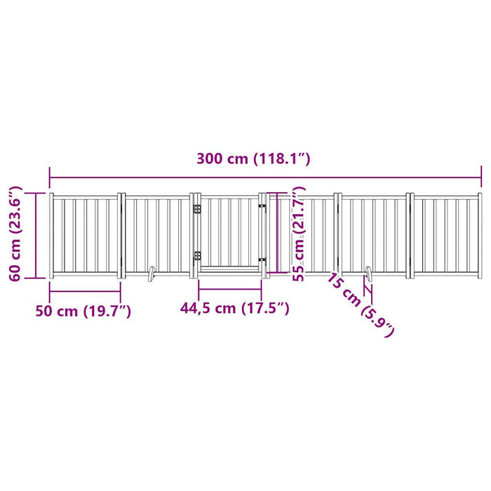 Hundeport dør brettbar 6 paneler brun eik 300 cm heltre gran