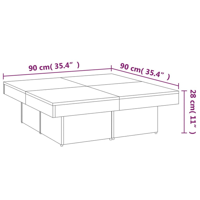 Salongbord brun eik 90x90x28 cm konstruert tre