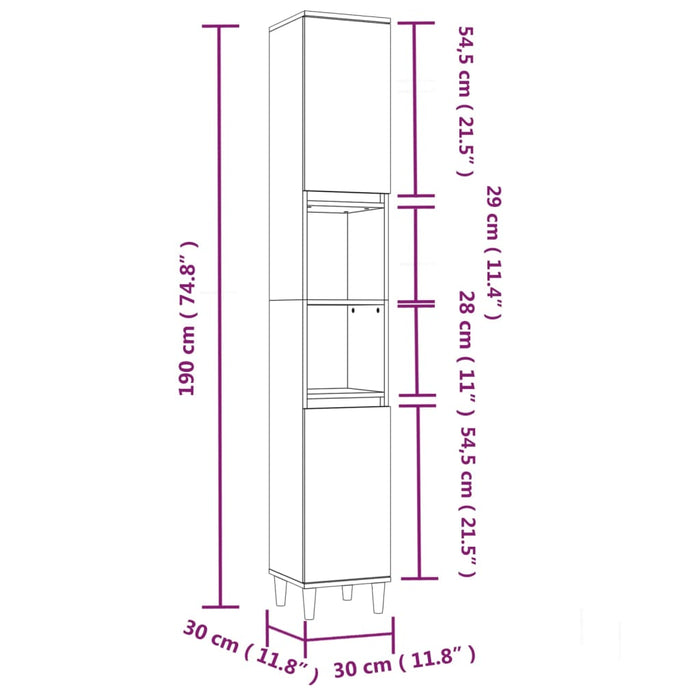 Baderomsskap røkt eik 30x30x190 cm konstruert tre