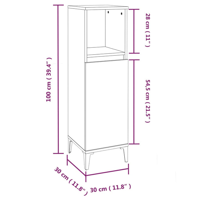 Baderomsskap brun eik 30x30x100 cm konstruert tre