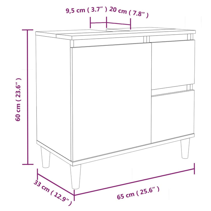 Baderomsskap røkt eik 65x33x60 cm konstruert tre