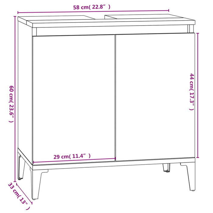 Servantskap høyglans hvit 58x33x60 cm konstruert tre