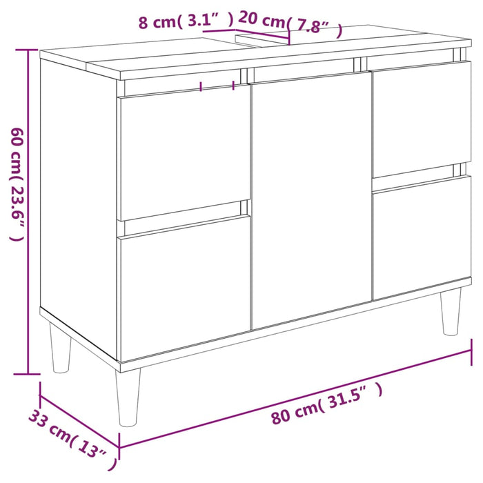 Servantskap hvit 80x33x60 cm konstruert tre