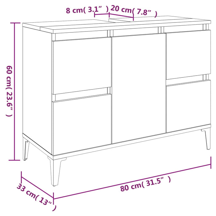 Servantskap hvit 80x33x60 cm konstruert tre