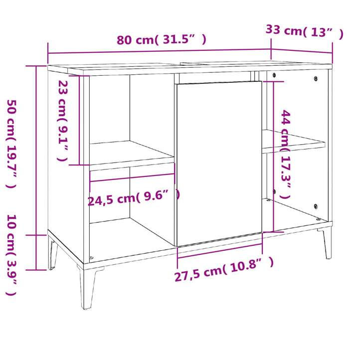 Servantskap hvit 80x33x60 cm konstruert tre