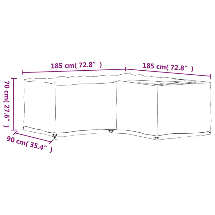 L-formet hagemøbeltrekk 2 stk 12 maljer 185x185x70 cm