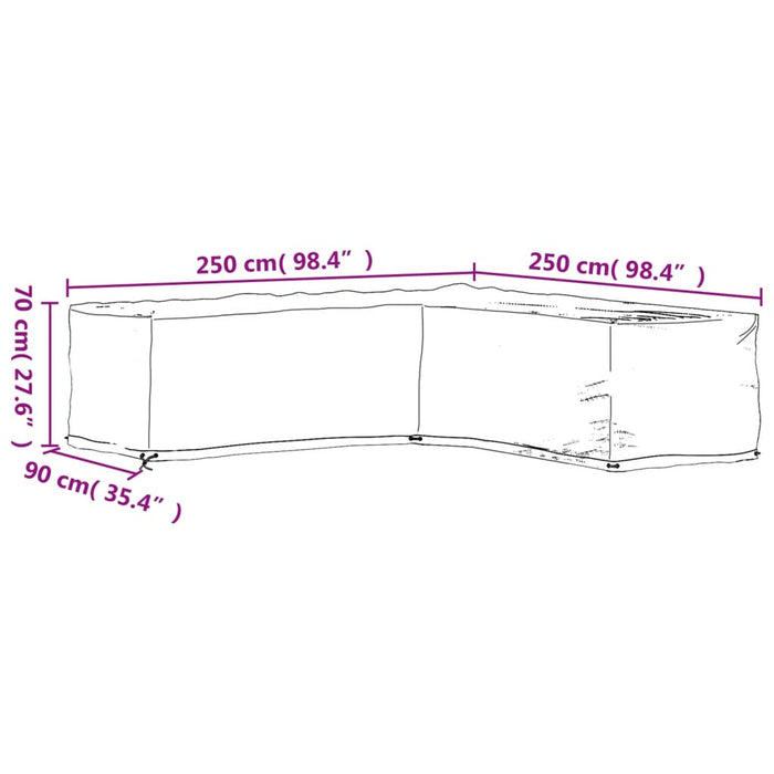 L-formet hagemøbeltrekk 2 stk 16 maljer 250x250x70 cm