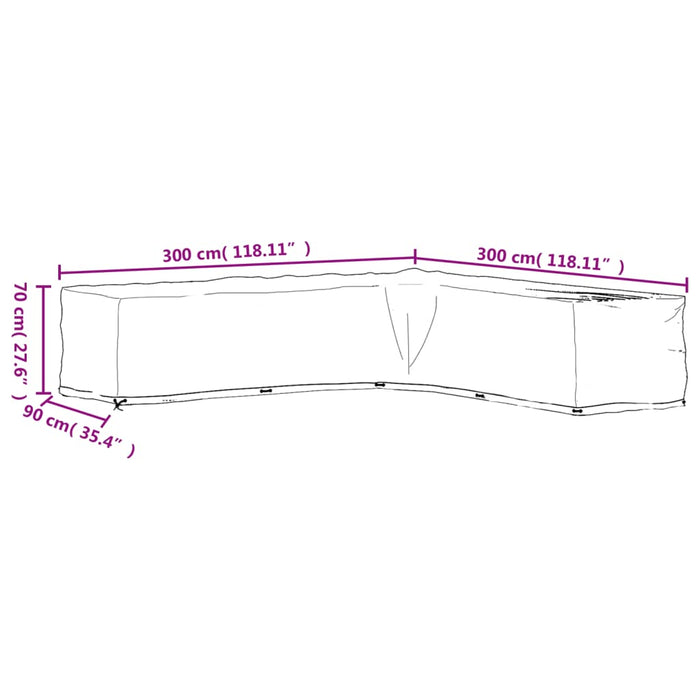 L-formet hagemøbeltrekk 2 stk 20 maljer 300x300x70 cm