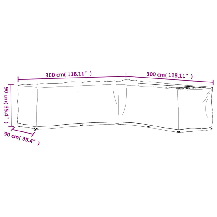 L-formet hagemøbeltrekk 2 stk 20 maljer 300x300x90 cm