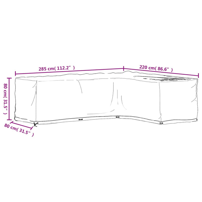 L-formet hagemøbeltrekk 2 stk 18 maljer 285x220x80 cm