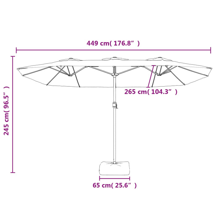 Parasoll dobbelt hode rød 449x245 cm