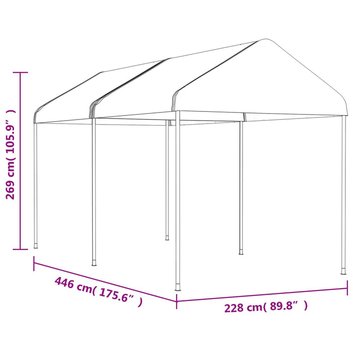 Paviljong med tak hvit 4,46x2,28x2,69 m polyetylen