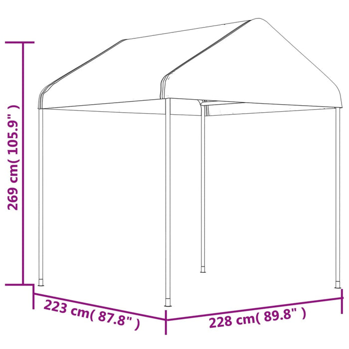 Paviljong med tak hvit 4,46x2,28x2,69 m polyetylen