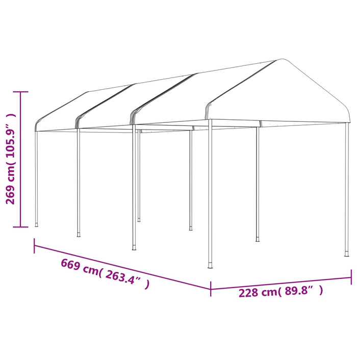 Paviljong med tak hvit 6,69x2,28x2,69 m polyetylen