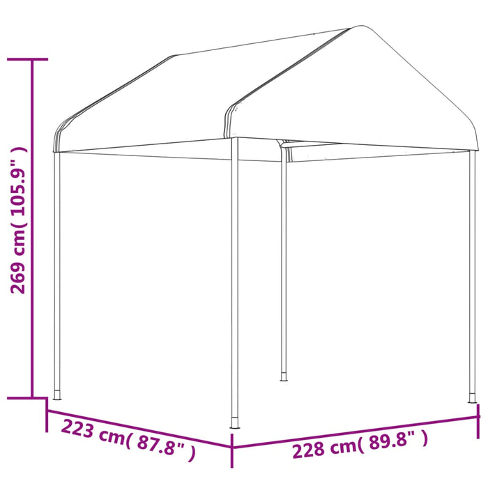 Paviljong med tak hvit 6,69x2,28x2,69 m polyetylen