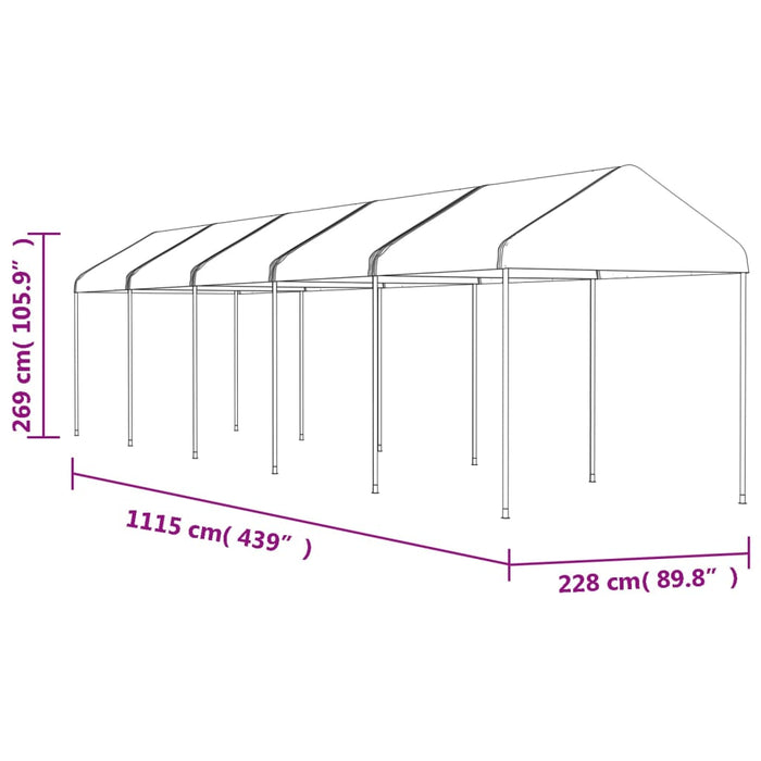 Paviljong med tak hvit 11,15x2,28x2,69 m polyetylen