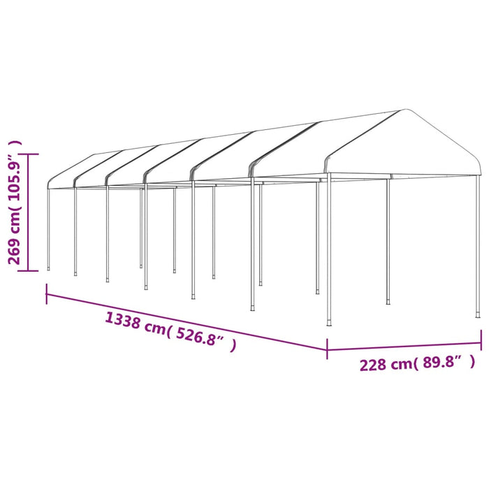 Paviljong med tak hvit 13,38x2,28x2,69 m polyetylen