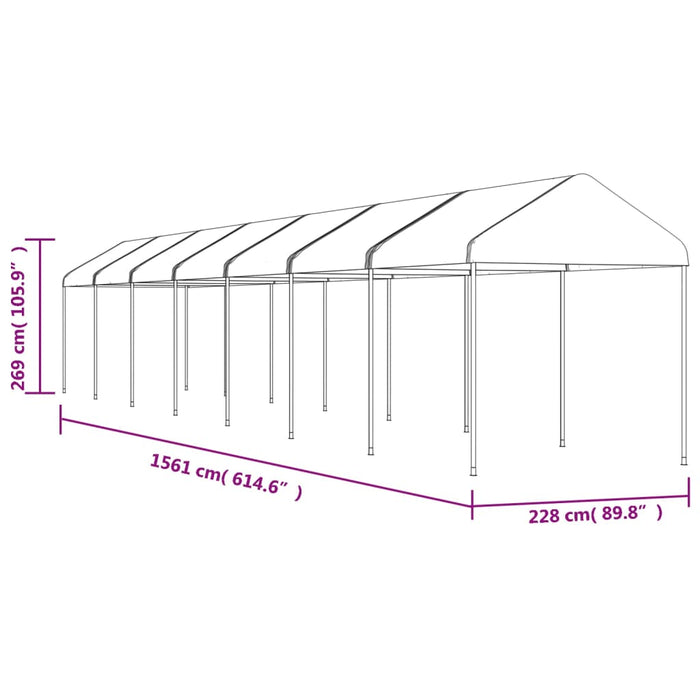 Paviljong med tak hvit 15,61x2,28x2,69 m polyetylen