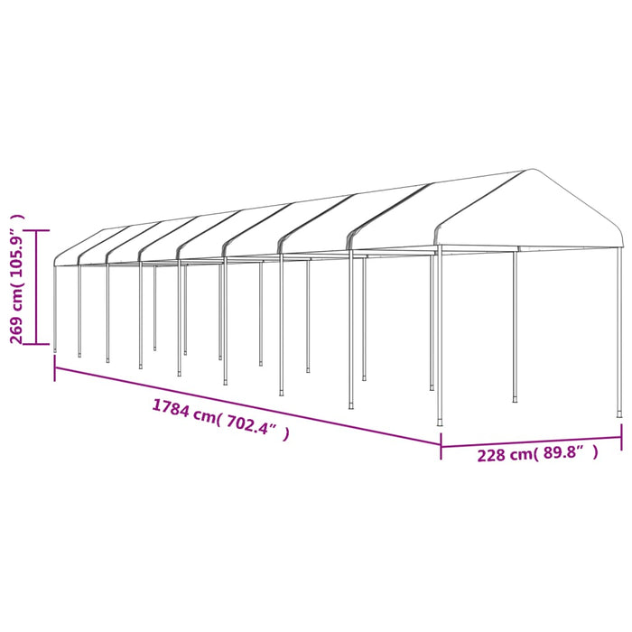 Paviljong med tak hvit 17,84x2,28x2,69 m polyetylen