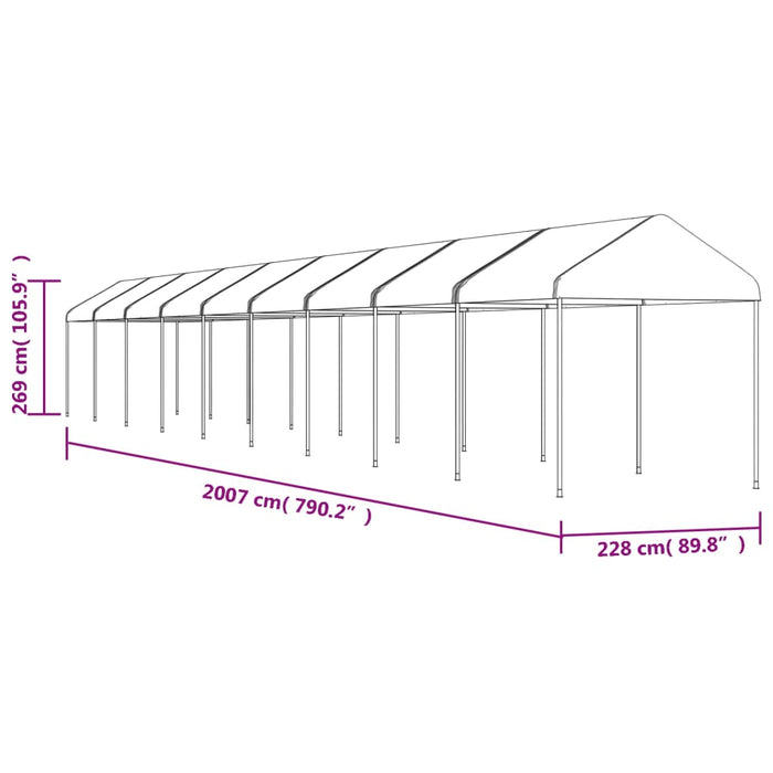 Paviljong med tak hvit 20,07x2,28x2,69 m polyetylen