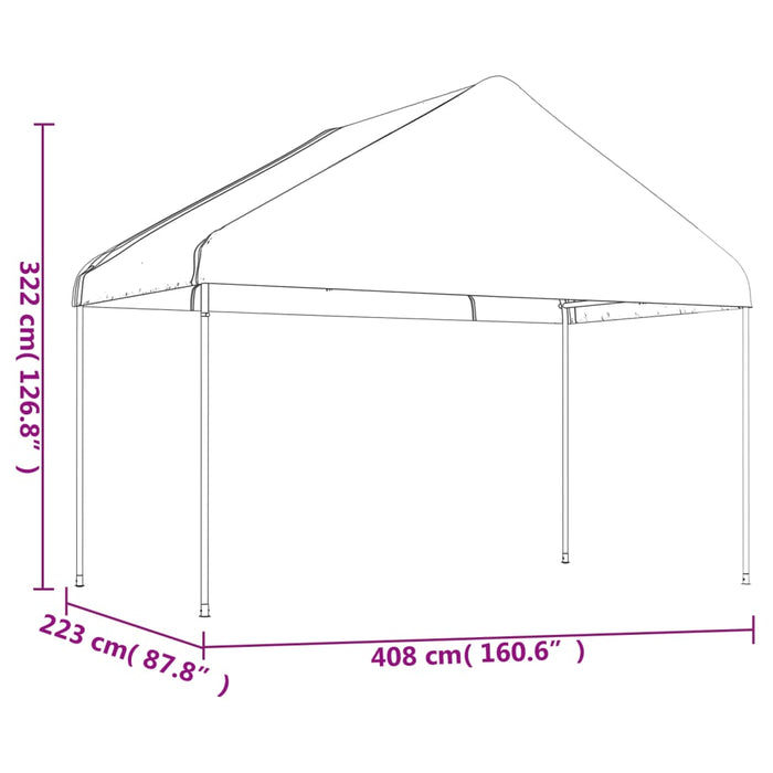 Paviljong med tak hvit 4,46x4,08x3,22 m polyetylen