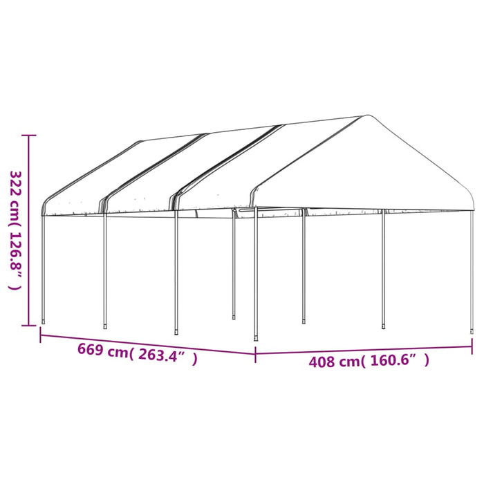 Paviljong med tak hvit 6,69x4,08x3,22 m polyetylen