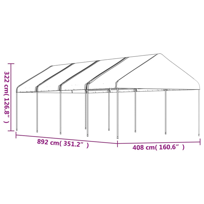 Paviljong med tak hvit 8,92x4,08x3,22 m polyetylen