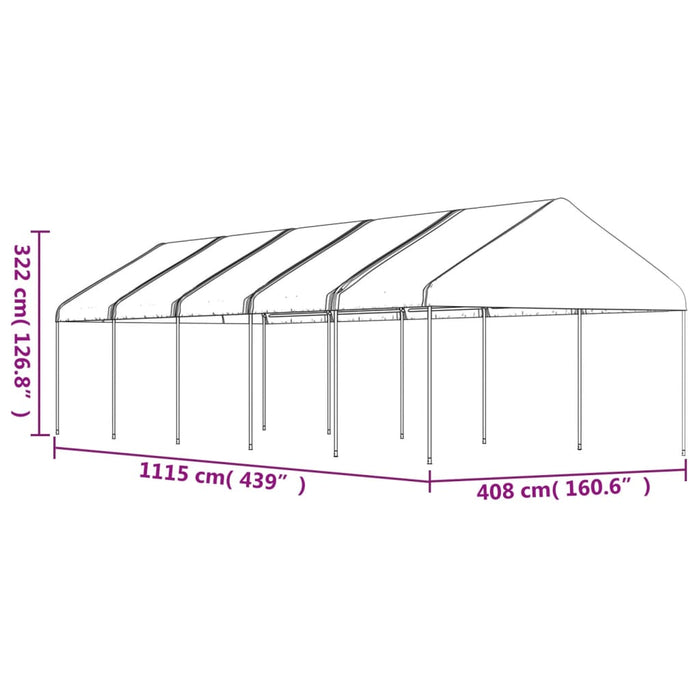 Paviljong med tak hvit 11,15x4,08x3,22 m polyetylen