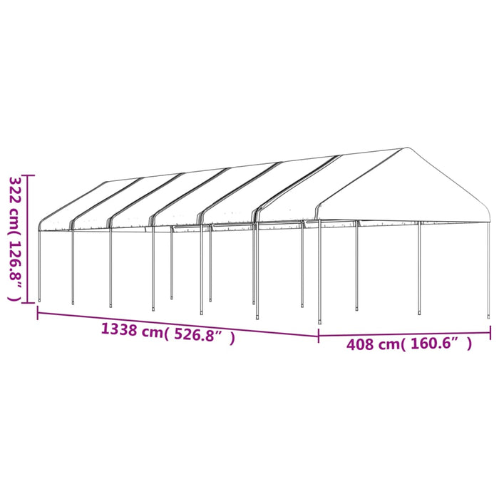 Paviljong med tak hvit 13,38x4,08x3,22 m polyetylen