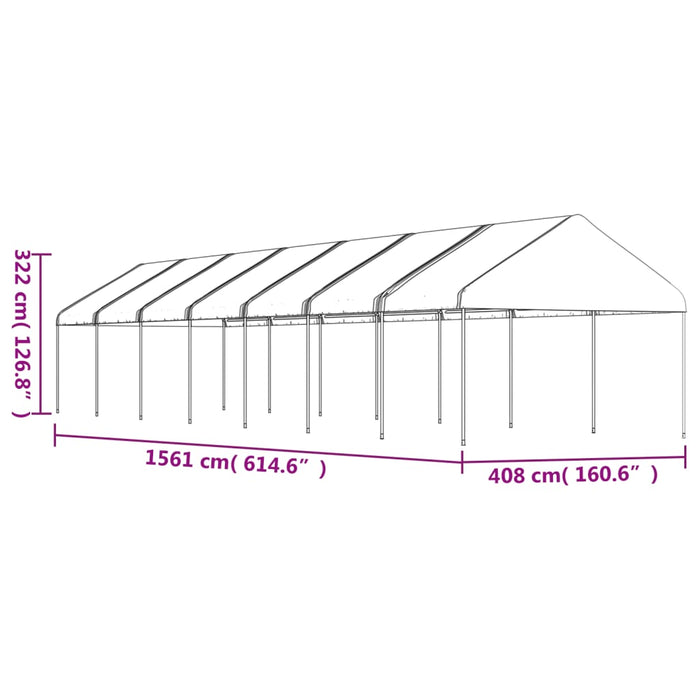 Paviljong med tak hvit 15,61x4,08x3,22 m polyetylen