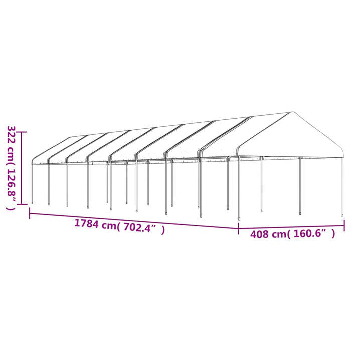 Paviljong med tak hvit 17,84x4,08x3,22 m polyetylen