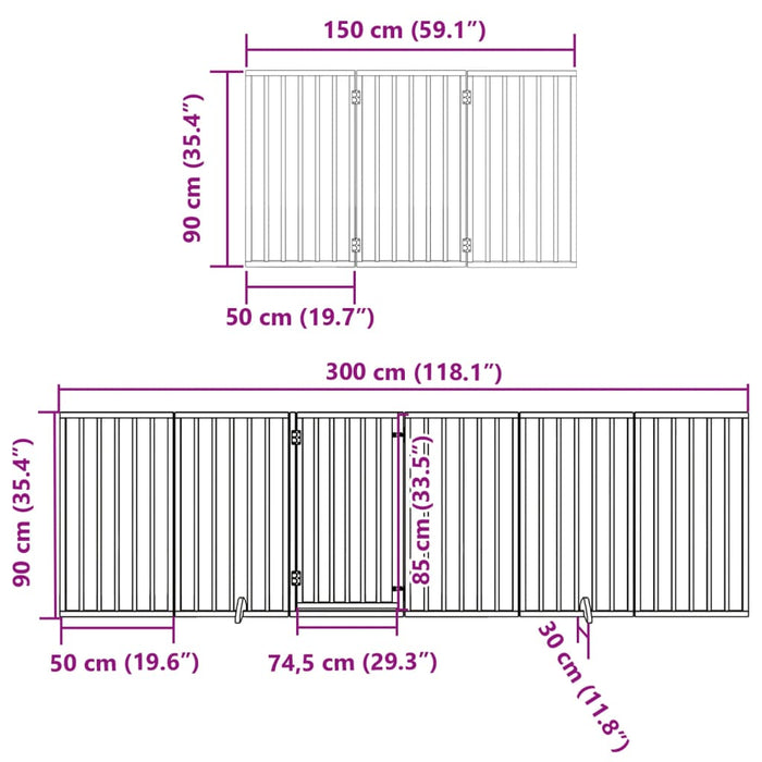 Hundeport sammenleggbar 9 paneler 450 cm poppeltre